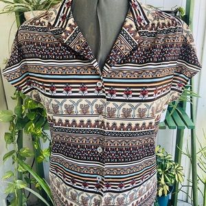 Vintage Silky Flower Print Button Down Top